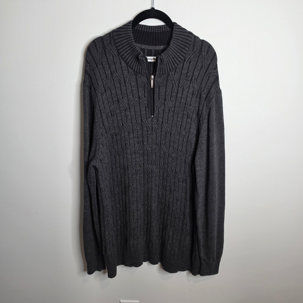 Tommy Bahama Quarter Zip Sweater Mens XXL Gray Cable Knit Pullover